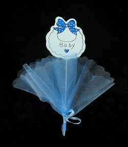 Palillo decorativo con tela - Azul beb&eacute; (12 uds.)