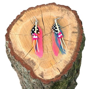 Pendientes Estilo Ibiza con Pluma Fucsia (1 ud)