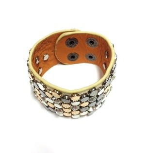 Pulsera Ancha de Lujo Taupe con Tachuelas y Strass (1 ud)