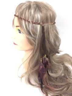 Diadema Trenzada con Plumas Marr&oacute;n - Estilo Ibiza (1 ud)