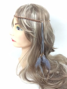 Diadema trenzada con plumas Gris/Marr&oacute;n (1 ud)