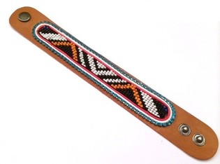Pulsera de cuero azteca con strass azul claro (1 ud.)