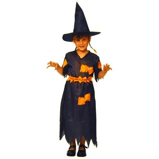 VESTIDO DE BRUJA NARANJA/NEGRO PARA NIÑOS - TALLA 98