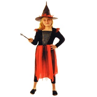 DISFRAZ DE BRUJA NEGRO/ROJO PARA NIÑOS - TALLA 128