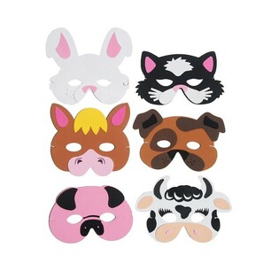MIX DE M&Aacute;SCARAS DE ANIMALES DE GRANJA DE ESPUMA (24 uds)