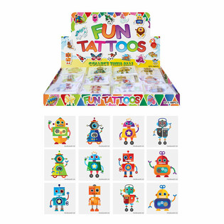 Tatuajes Divertidos de Robots - Paquetes de 12 en Expositor (48 uds)